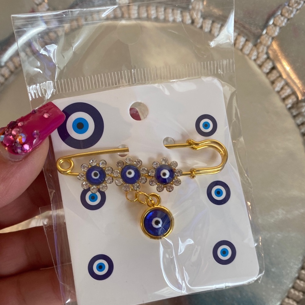 Hand Made Evil Eye Brooch 18kt Gold Plated